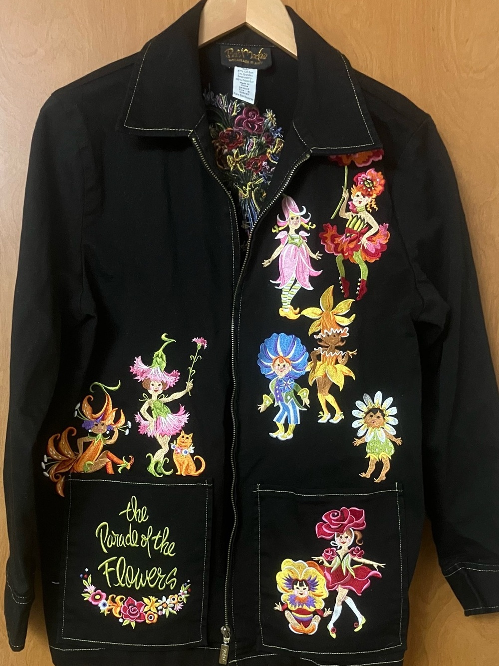Bob Mackie Wearable Art Parade Of Flowers Black Embroidered Jacket Size Medium - Picture 10 of 12